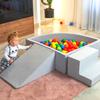 KiddyMoon Foam Playground with Quarter-Square Ball Pit (100 Balls), Obstacle Course, Light Gray/Gray/White/Turquoise view 3