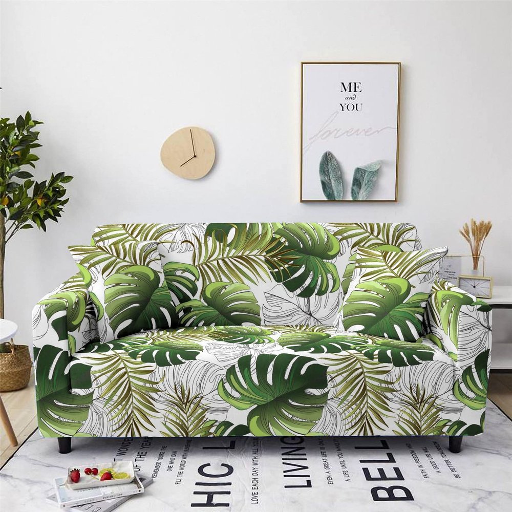 Mateju 3D Floral Stretch Sofa Cover, 3-Seater 190–230 cm, Monstera Leaves