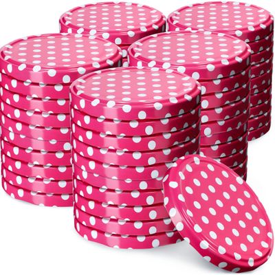 KADAX 50-Pack TO66 Screw-Top Lids, 66 mm, Pink Polka Dot