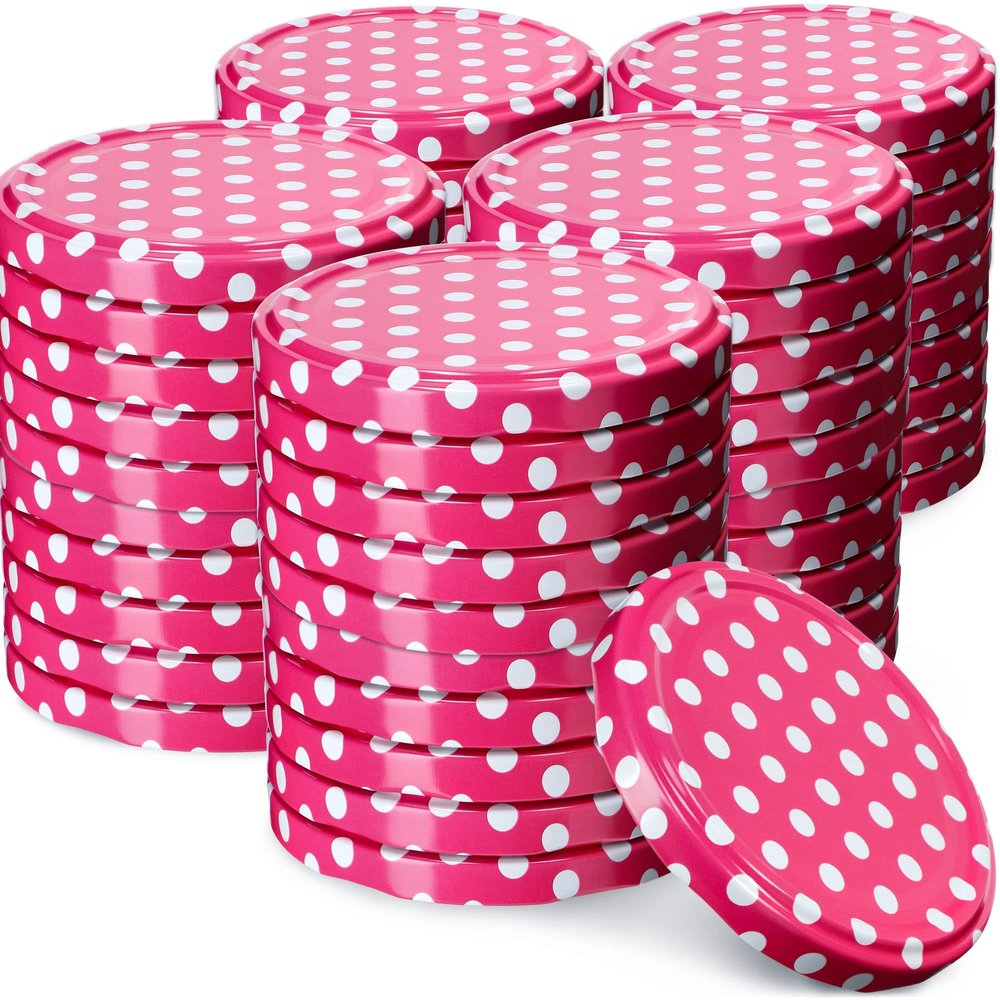 KADAX 50-Pack TO66 Screw-Top Lids, 66 mm, Pink Polka Dot