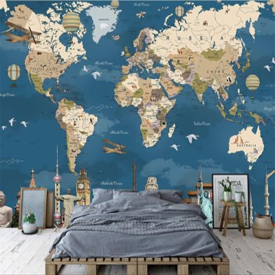TANYANG Custom World Map Famous Architecture 3D Wallpaper, 350 cm W x 245 cm H