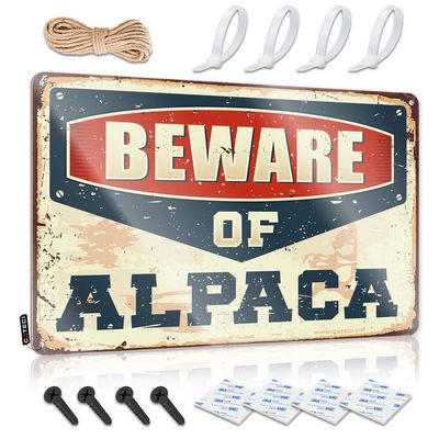 COTECI Funny Man Cave Metal Sign “Beware of Alpaka,” 20 x 30 cm