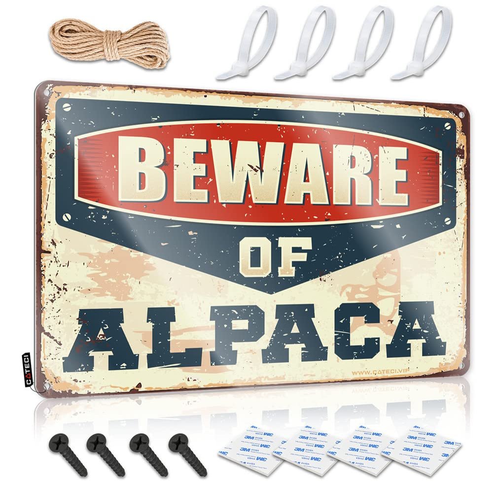 COTECI Funny Man Cave Metal Sign “Beware of Alpaka,” 20 x 30 cm