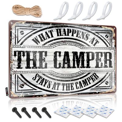 Funny “What Happens at the Camper Stays at the Camper” Metal Sign, 20 x 30 cm