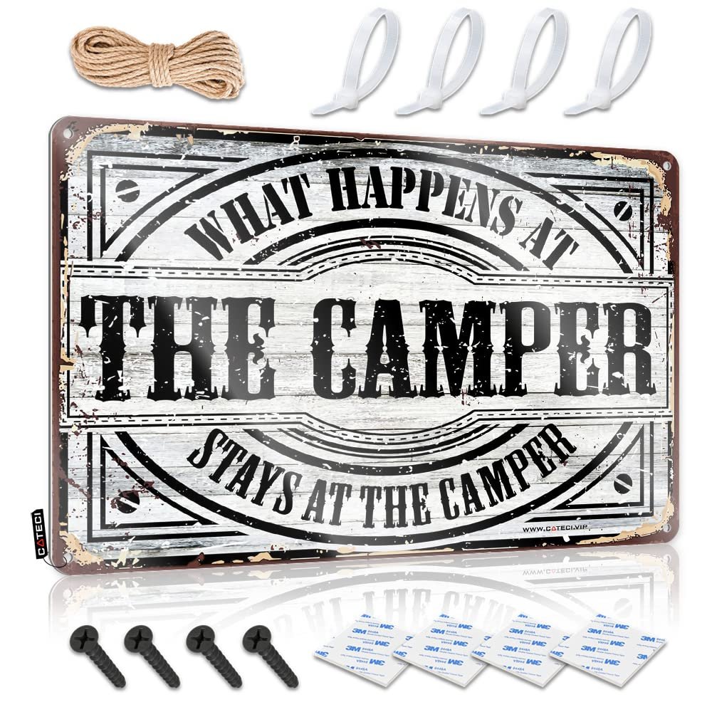 Funny “What Happens at the Camper Stays at the Camper” Metal Sign, 20 x 30 cm