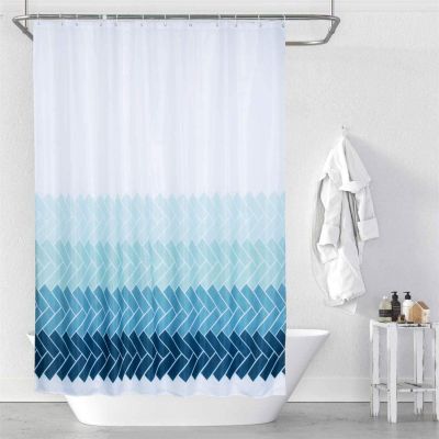 Blue Bathroom Shower Curtain, Waterproof Striped 3D Design, 185 x 230 cm (W x H)