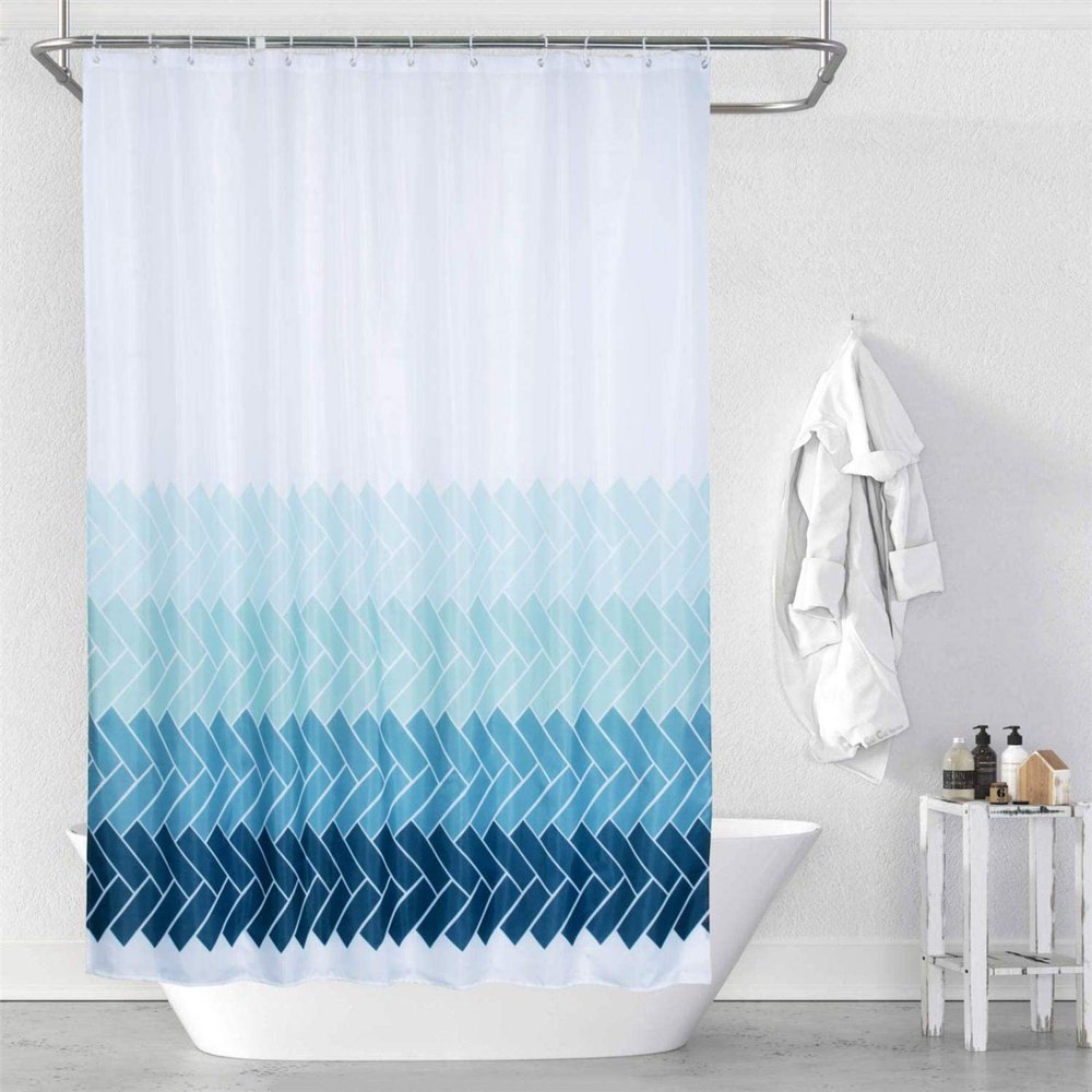 Blue Bathroom Shower Curtain, Waterproof Striped 3D Design, 185 x 230 cm (W x H)