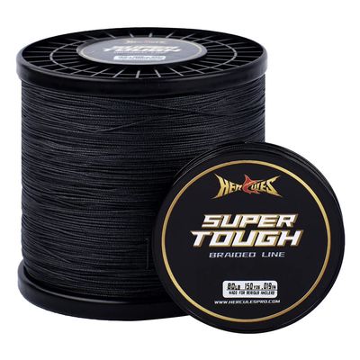 HERCULES Super Tough Braided Fishing Line, 4 lb, 500 yd, 4-Strand, Black