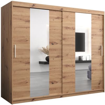 MEBLE KRYSPOL Pole 200 Bedroom Wardrobe with 2 Sliding Doors, Mirror, Clothing Rods and Shelves, 200 x 200 x 62 cm, Artisan
