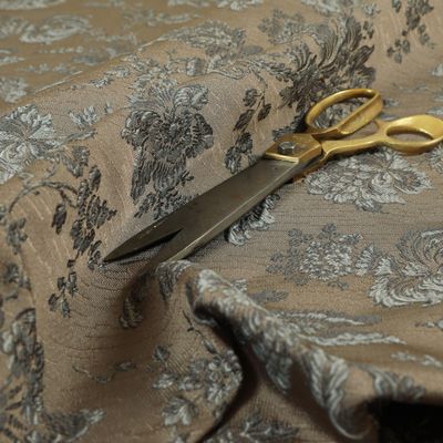 Gray Chenille Upholstery Fabric with Raised Textured Floral Pattern