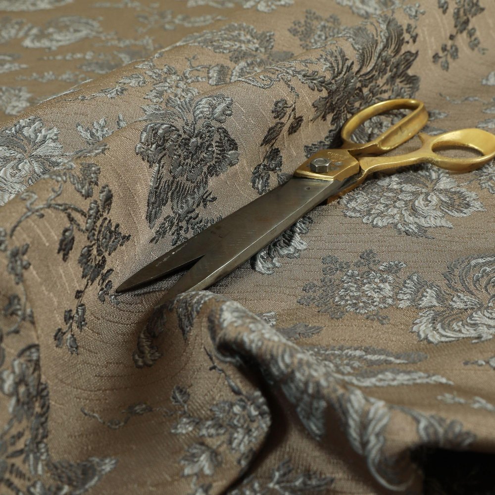 Gray Chenille Upholstery Fabric with Raised Textured Floral Pattern
