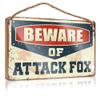 Hanging Wood Sign “Beware of Attack Fox,” 23 x 35 cm view 1