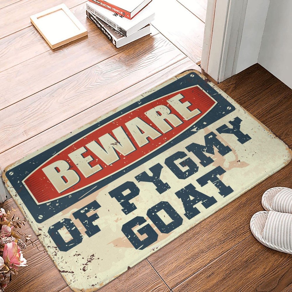 COTECI Farmhouse Bathroom Mat, “Beware of Pygmy Goat” Fall Entrance Rug, 65 x 90 cm
