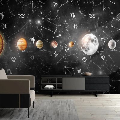 MASTPOINT 3D Wall Mural Wallpaper, Math Geometry Planet Starry Sky, Living Room Bedroom TV/Sofa Background