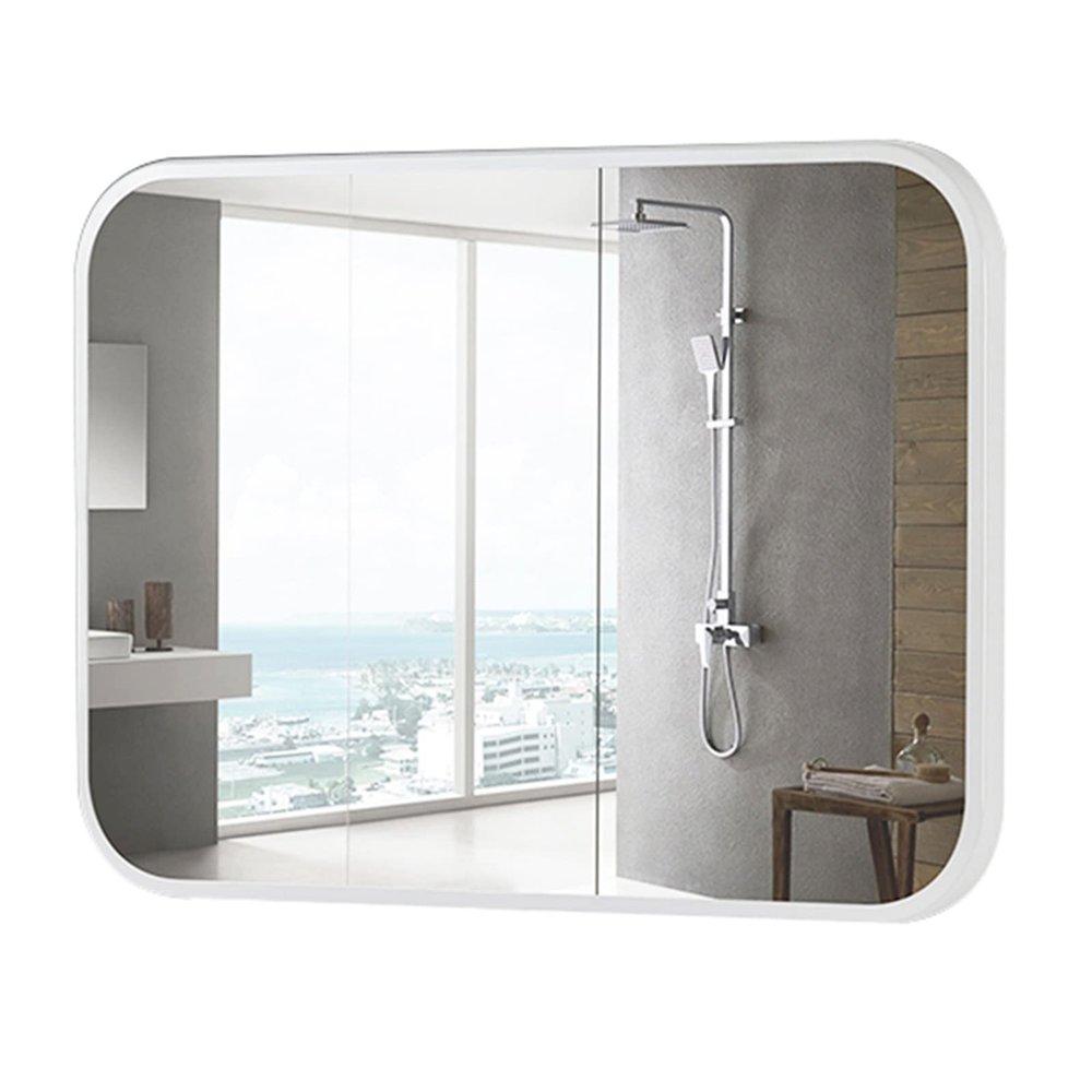 YFZNWHX Bathroom Wall Mirror with Brushed Metal Frame, Rounded Corners, Horizontal/Vertical