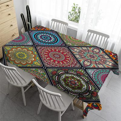 Syhi Qlty Washable Outdoor Tablecloth 120 x 160 cm, Rectangular, Boho Pattern