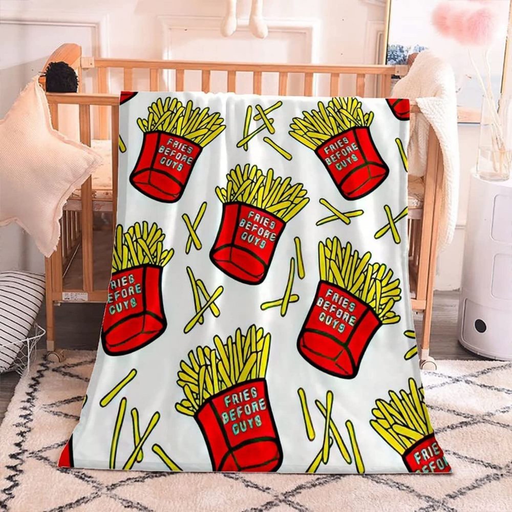 Cozy Blanket 150 x 200 cm, French Fries 3D Design, Soft Warm Flannel Fleece Blanket for Children and Adults