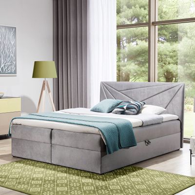 FURNISTAR TEO Box Spring Bed with Bonell Mattress, Storage and Topper, Gray, 140 x 200 cm