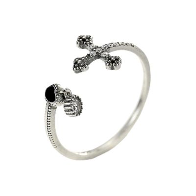 DAOMEI 925 Sterling Silver Cross Heart Adjustable Open Rings for Women and Girls