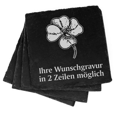 Set of 4 Clover Slate Coasters with Custom Engraving, 11 x 11 cm
