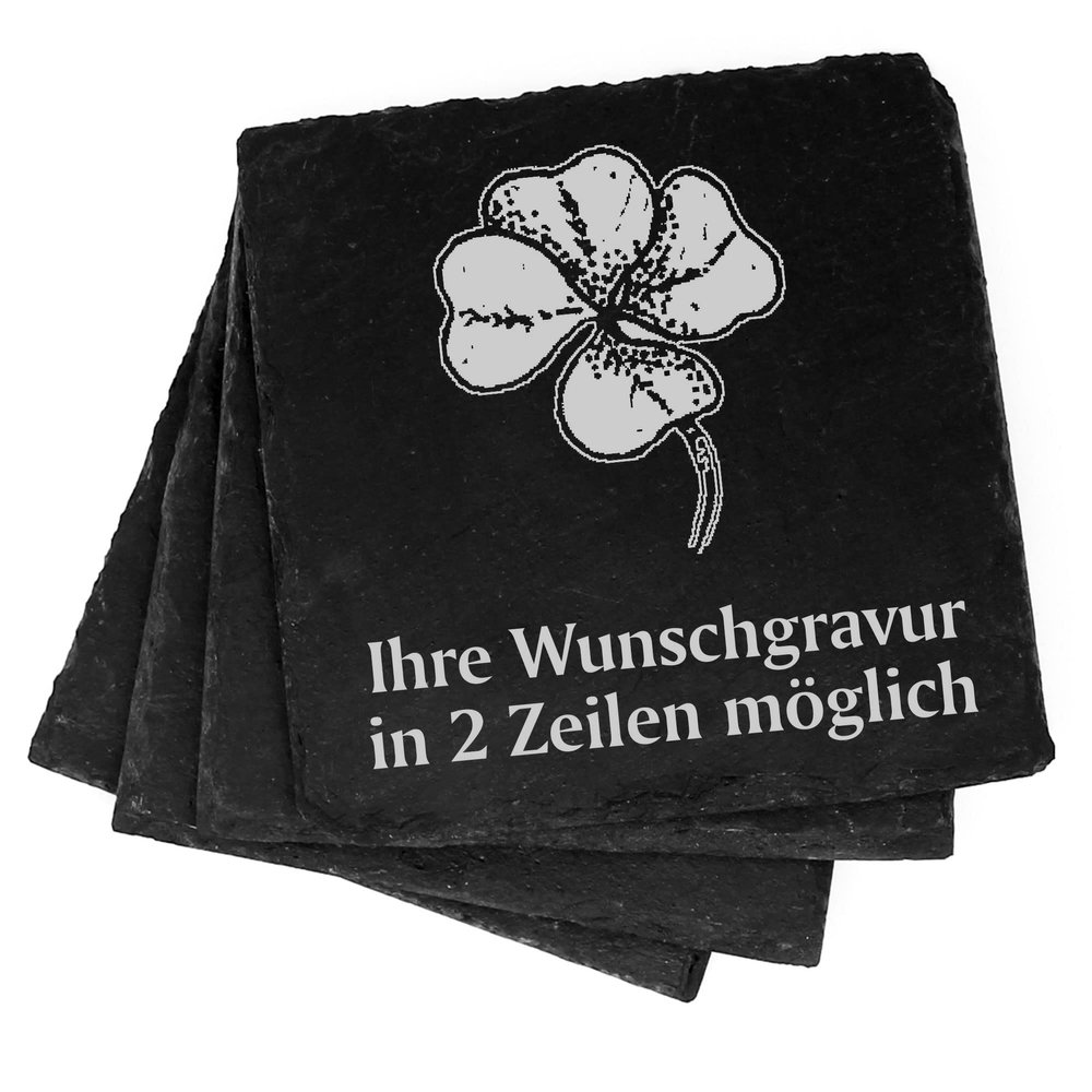 Set of 4 Clover Slate Coasters with Custom Engraving, 11 x 11 cm