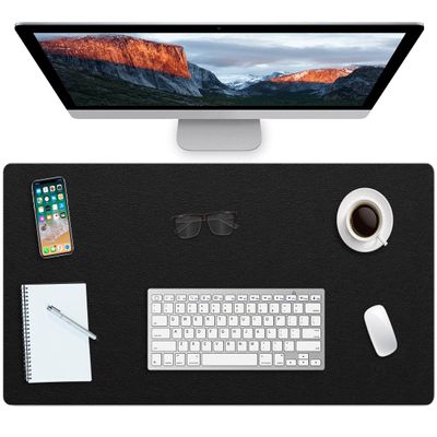 ProValley Extra-Large Leather Desk Mat with Suede Backing, Waterproof, Non-Slip, Black, 24 x 36 in