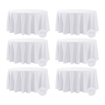 Fokitut Waterproof Round Tablecloth, 6-Piece, 274 cm, Stain-Resistant, Wrinkle-Free, White