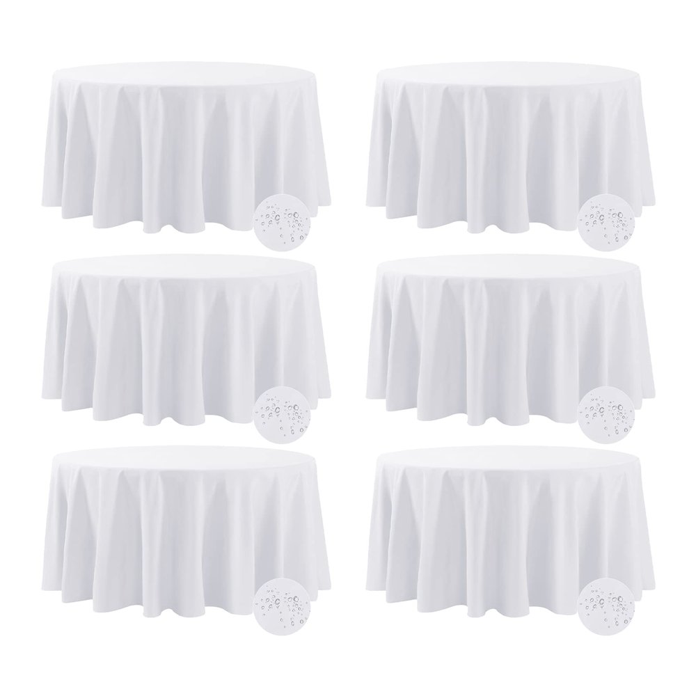 Fokitut Waterproof Round Tablecloth, 6-Piece, 274 cm, Stain-Resistant, Wrinkle-Free, White