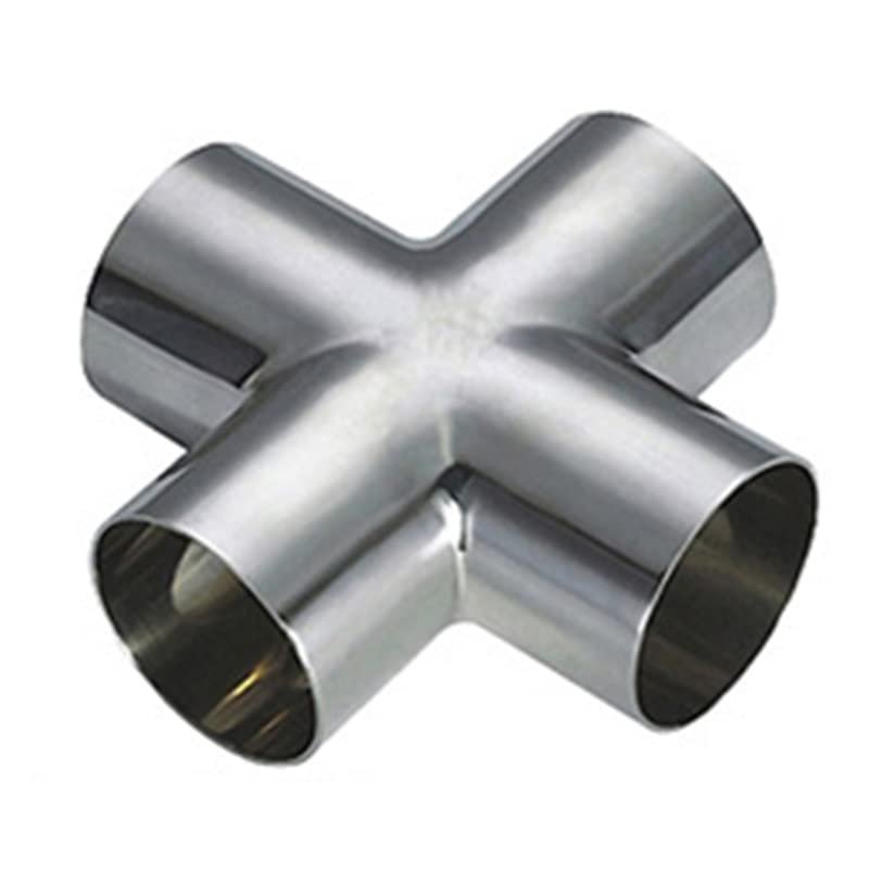 Aurorad 304 Stainless Steel Sanitary Weld Cross for Pipe Connections, Mirror Polish, OD25