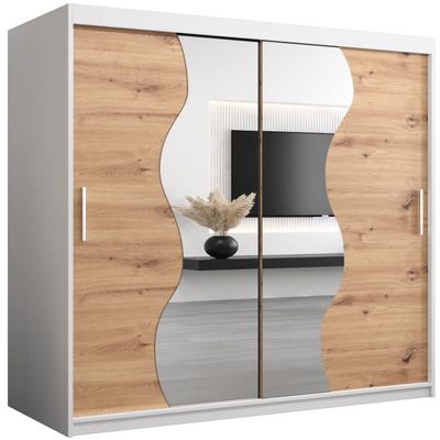 Kryspol Madryt 150 cm Sliding-Door Wardrobe with Mirror, White + Artisan Oak