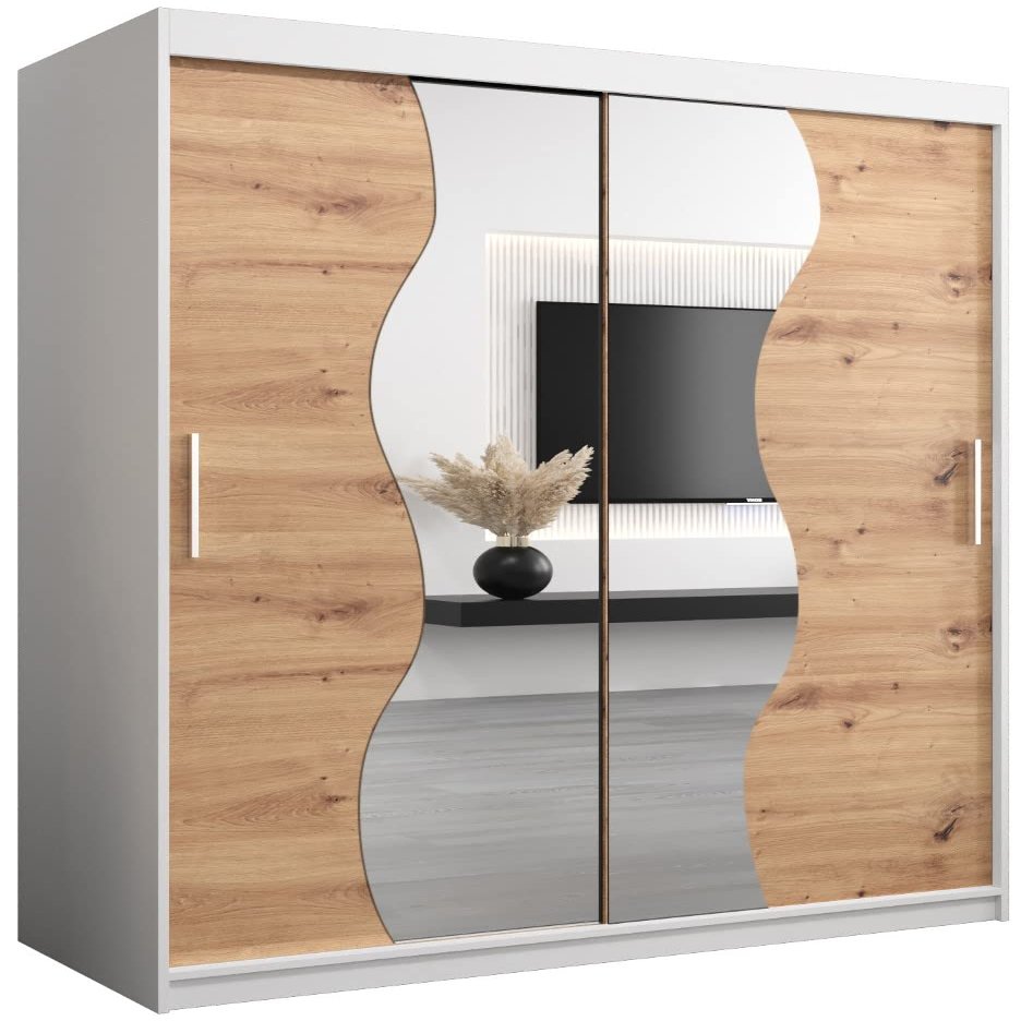 Kryspol Madryt 150 cm Sliding-Door Wardrobe with Mirror, White + Artisan Oak