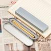 Hongdian Raw Brass Fountain Pen, Fine Nib, Modern Design, Smooth Writing, with Converter and Metal Pen Case Set view 2