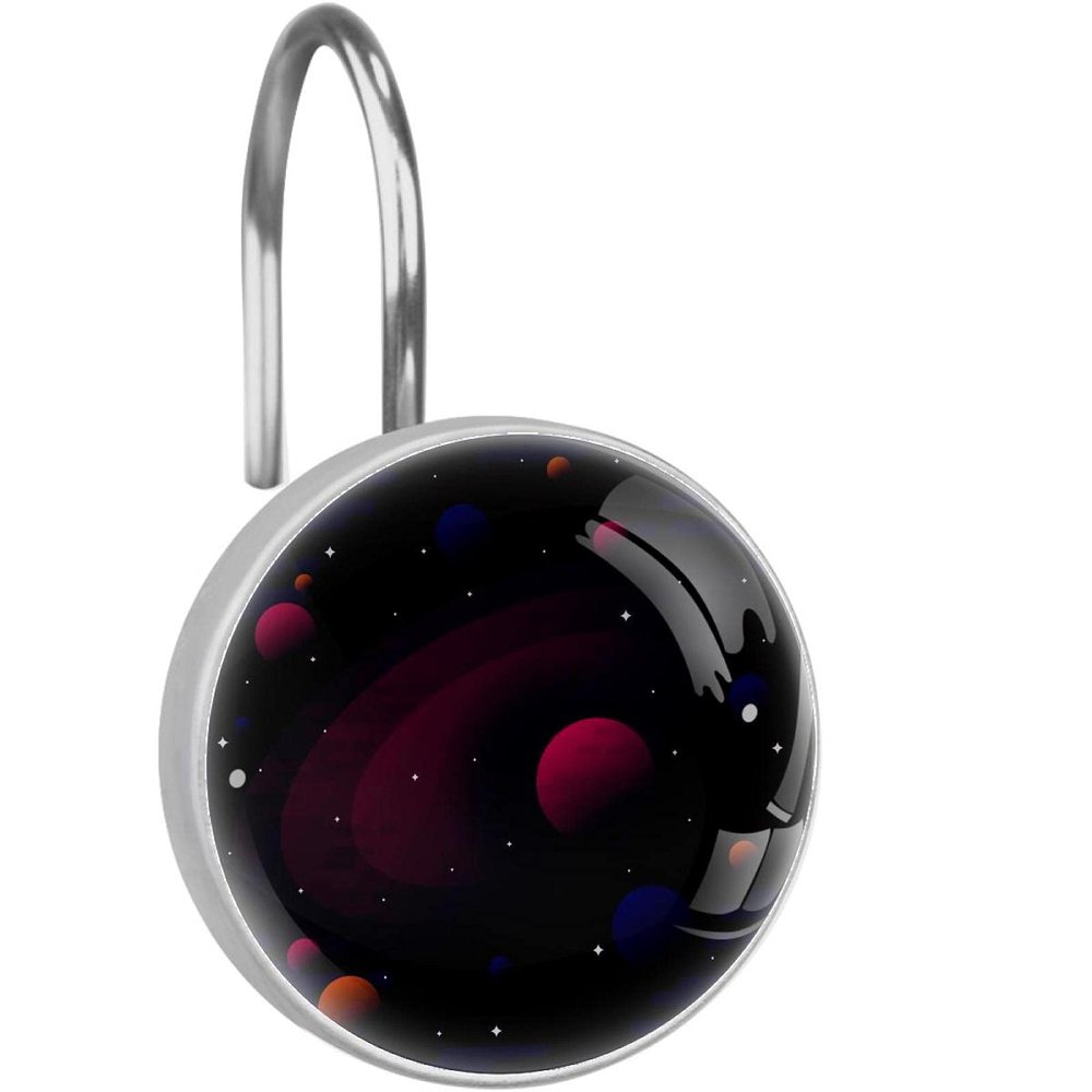 12-Pack Decorative Shower Curtain Hooks, Stainless Steel Rings, Dark Galaxy