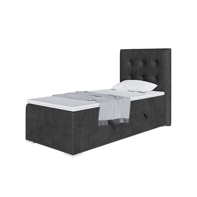 MEBLINI DENIZ Box Spring Bed with Storage - 90x200 cm, Left, H4, Black Velvet