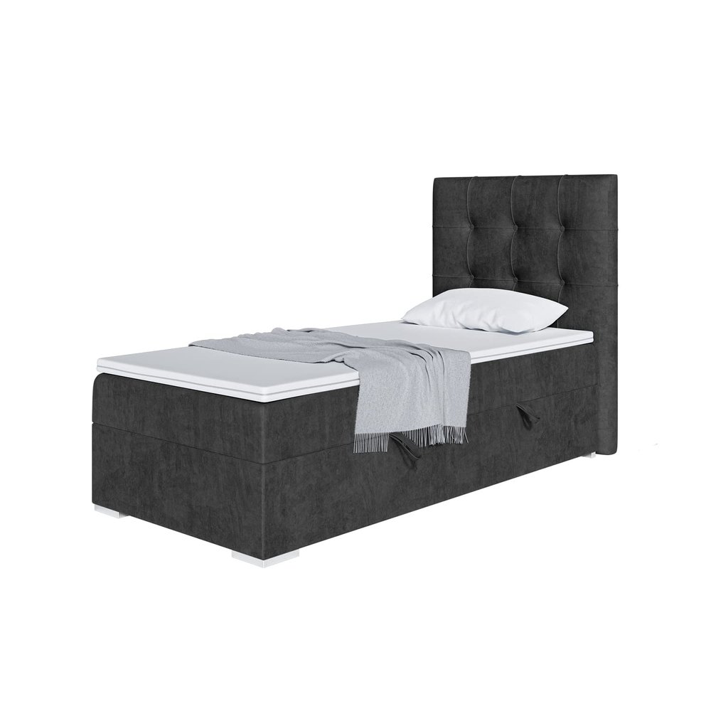 MEBLINI DENIZ Box Spring Bed with Storage - 90x200 cm, Left, H4, Black Velvet