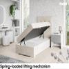 MEBLINI DENIZ Upholstered Box Spring Bed with Storage, Mattress & Topper, Left, 90 x 200 cm, H4/Cream Velvet view 3