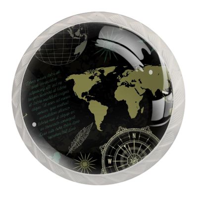 Vintage Globe World Map Cabinet Knobs, 35 mm, 4-Pack