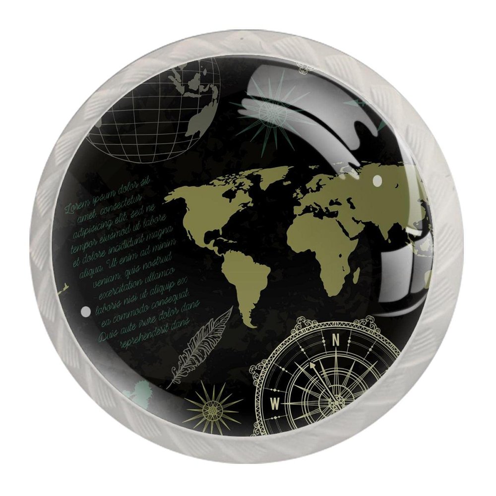 Vintage Globe World Map Cabinet Knobs, 35 mm, 4-Pack