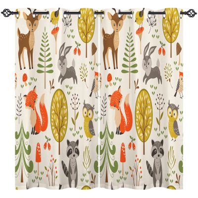 ANHOPE Fox, Rabbit & Owl Blackout Thermal Curtains, 2-Pack, 54.3 x 66.1 in