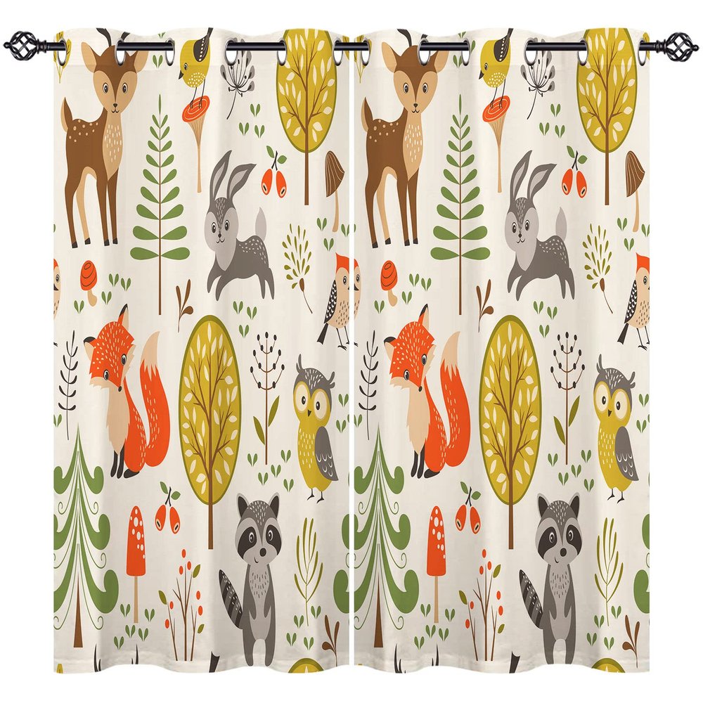 ANHOPE Fox, Rabbit & Owl Blackout Thermal Curtains, 2-Pack, 54.3 x 66.1 in