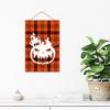 CustonCares Buffalo Plaid Pumpkins Welcome Front Door Sign, Orange, 8 x 12 in view 3