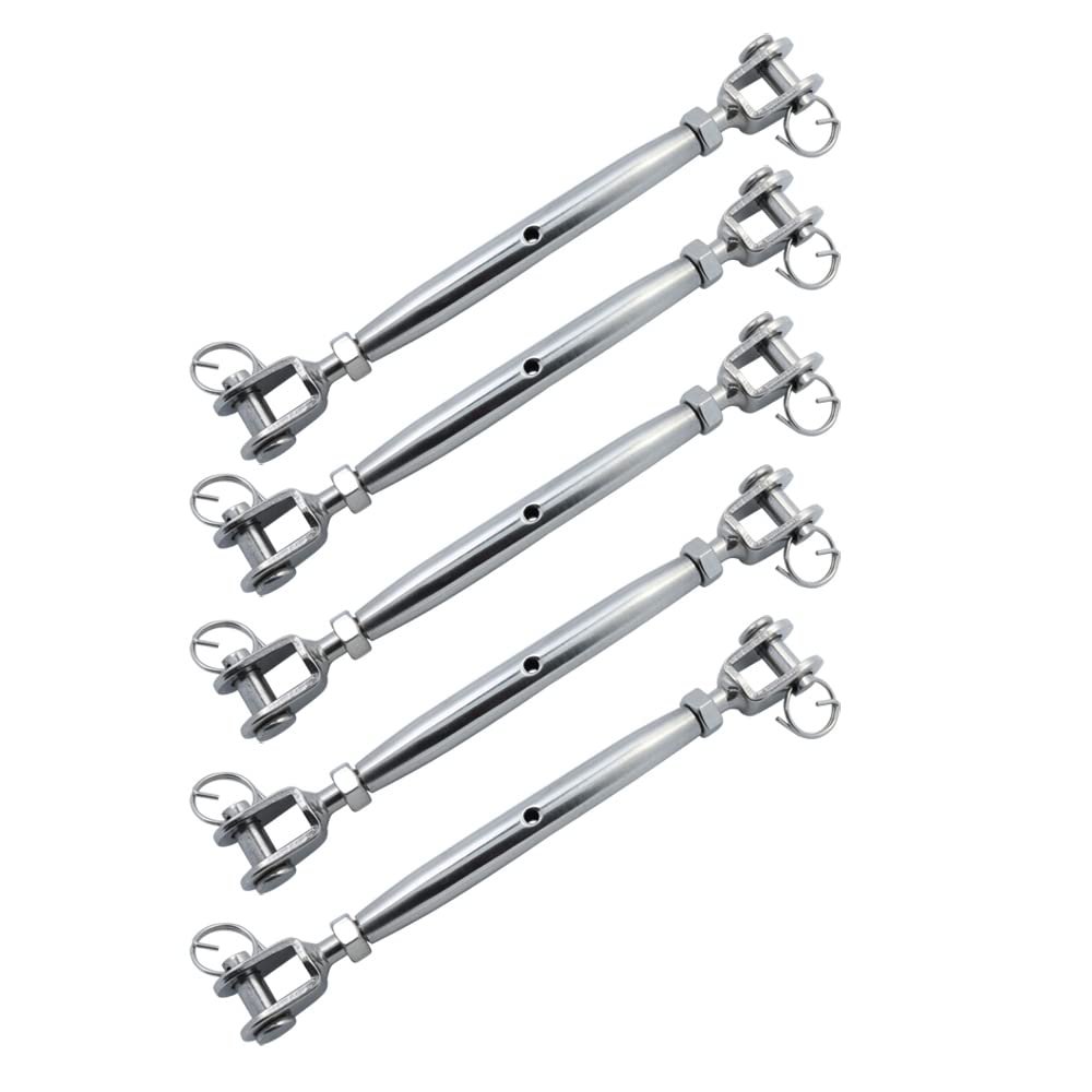 YWZHENYU Marine Turnbuckle, Closed Body Jaw and Jaw, 316 Stainless Steel, Adjustable Wire Rope Tensioner, 5-Pack (M5)