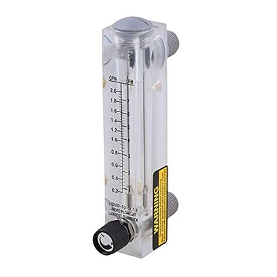 Panel-Type Water Flow Meter, 0.22 GPM/17 LPM, Acrylic, Adjustable Knob, 1/2 in Male and 1/4 in Female Threads