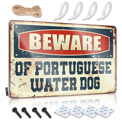 Violator Will Be Shot Metal Sign – Beware of Portuguese Water Dog, 20 x 30 cm