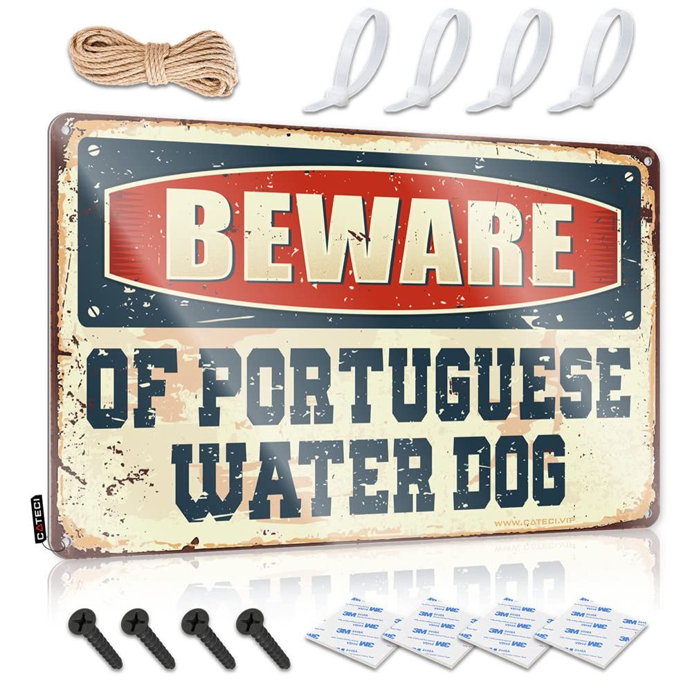 Violator Will Be Shot Metal Sign – Beware of Portuguese Water Dog, 20 x 30 cm