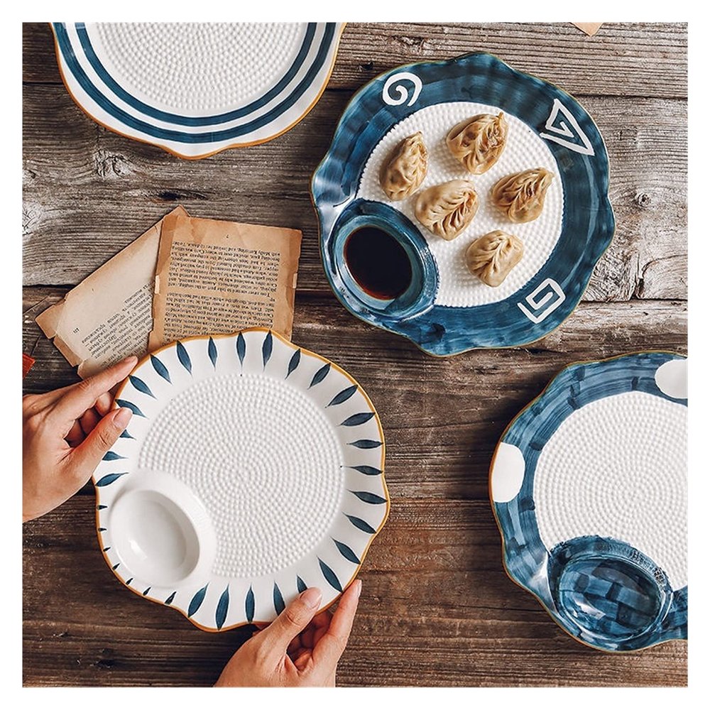 Ceramic Divided Dinner Plate with Vinegar Dish