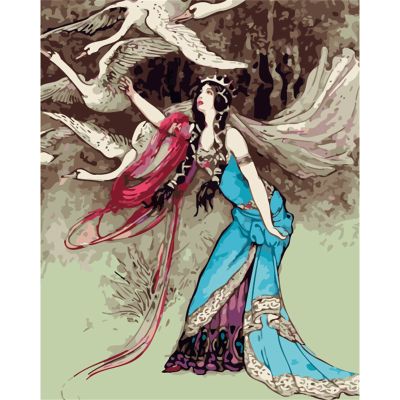 Cekog Classic Woman-Bird Paint by Numbers Kit, DIY Acrylic Canvas Painting, 60 x 75 cm, Unframed