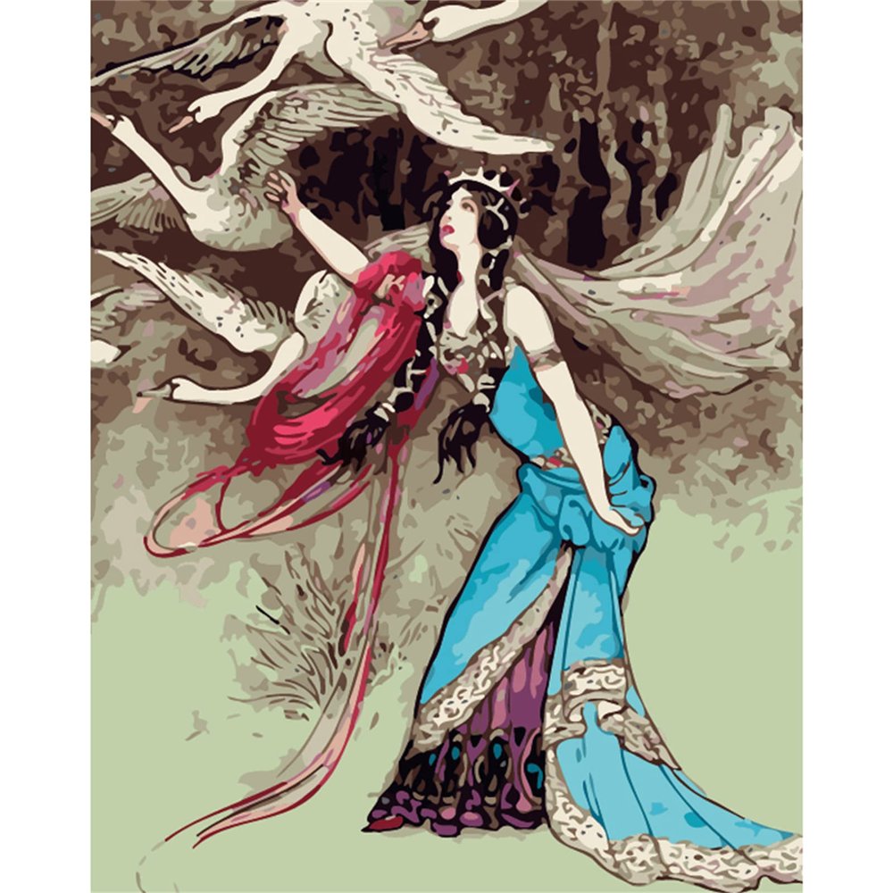 Cekog Classic Woman-Bird Paint by Numbers Kit, DIY Acrylic Canvas Painting, 60 x 75 cm, Unframed