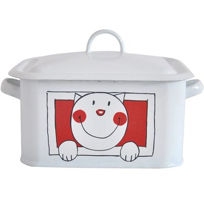 Retro Country-Style Bread Box with Cat and Dog Pattern, White A, S: 1.3 L