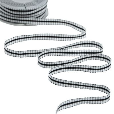 Furlanis Quadretti Ribbon, Decorative Packaging Ribbon, Black, 6 mm x 25 m